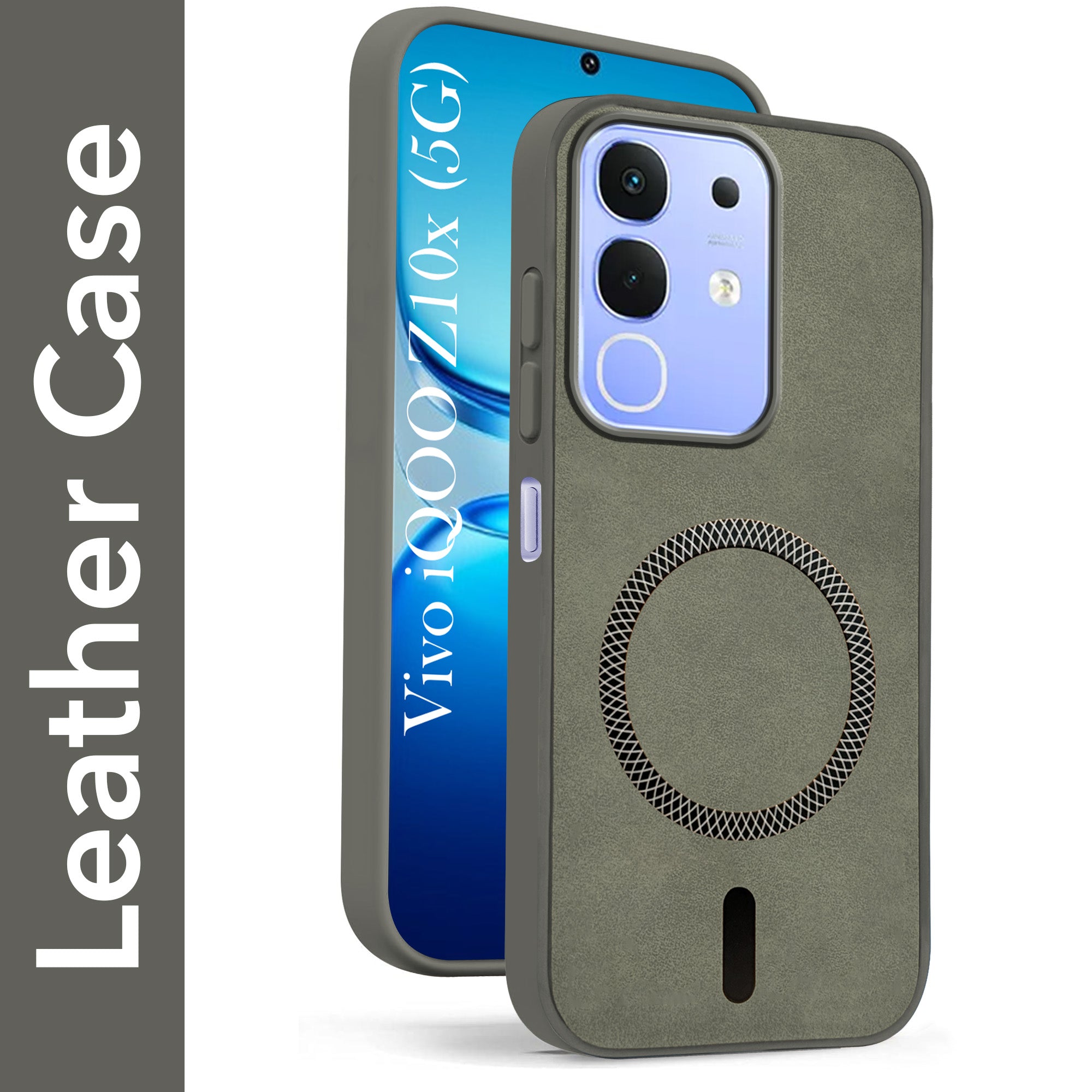 For Vivo iQOO Z10x Back Cover Case Leather Finish (MagSafe Compatible Wireless Charging | Soft Touch | Camera Bump Protection)