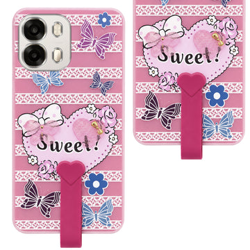 For Oppo A6 Pro Back Cover Case (3D Cute Heart Strap Holder | Camera Protection | Designer Girls Print)