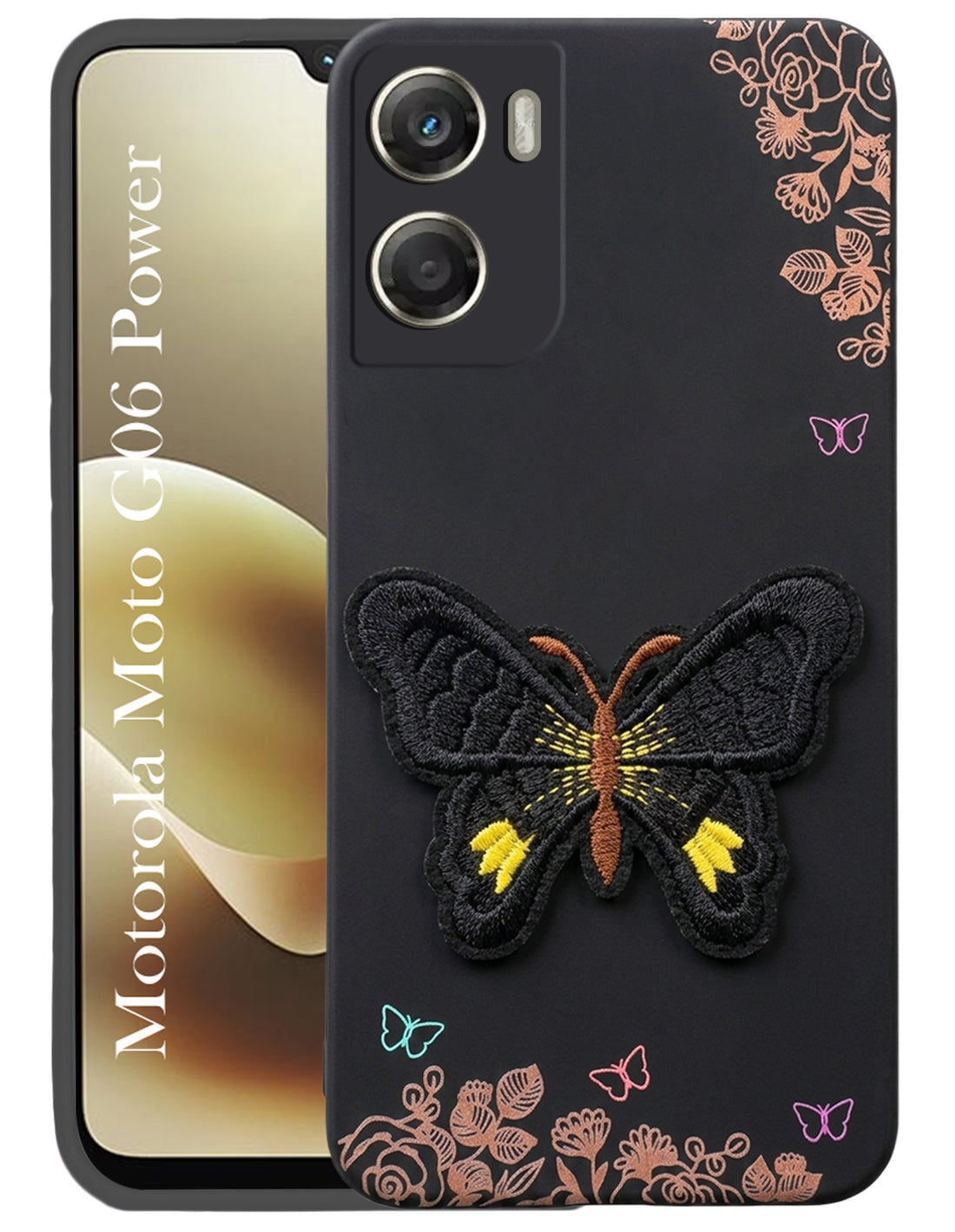 For Motorola Moto G06 Power Back Cover Case (Soft ButterFly Embroidery | Women Teen Girls | Camera Protection| Matte Silicone)