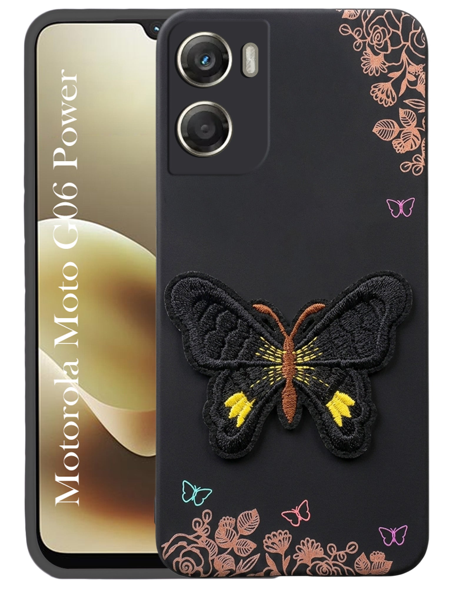 For Motorola Moto G06 Power Back Cover Case (Soft ButterFly Embroidery | Women Teen Girls | Camera Protection| Matte Silicone)