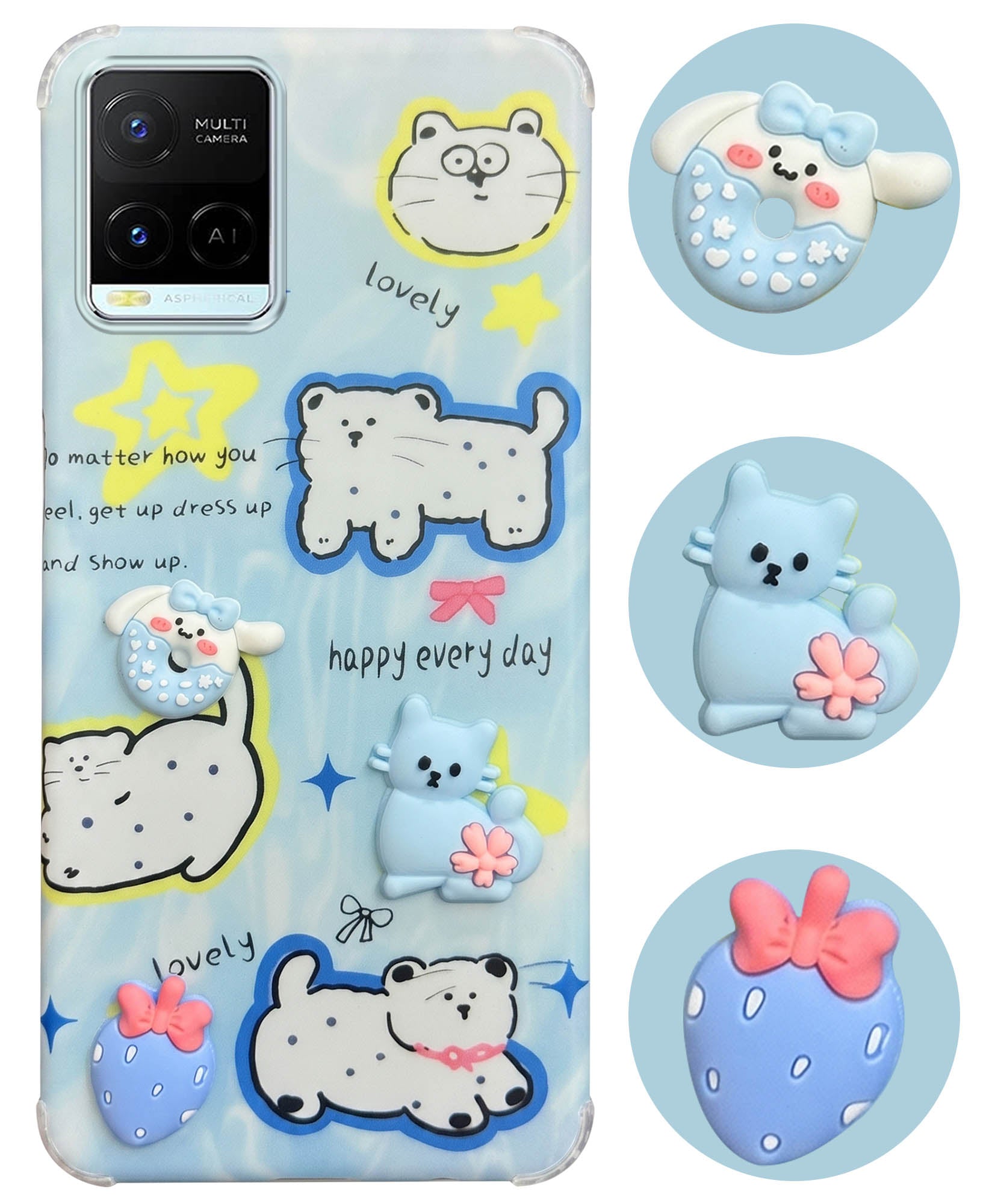For Vivo Y21e | Vivo Y21A | Vivo Y32 Back Cover Case (3D Cute Cartoons | Hard Back Side Soft | Matte Premium Finish | HD Printing)