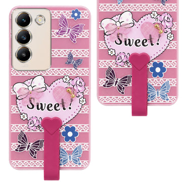 For Vivo Y200e Back Cover Case (3D Cute Heart Strap Holder | Camera Protection | Designer Girls Print)