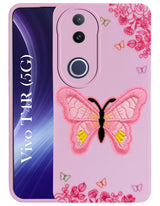 For Vivo T4R Back Cover Case (Soft Butterfly Embroidery | Women Teen Girls | Camera Protection| Matte Silicone)