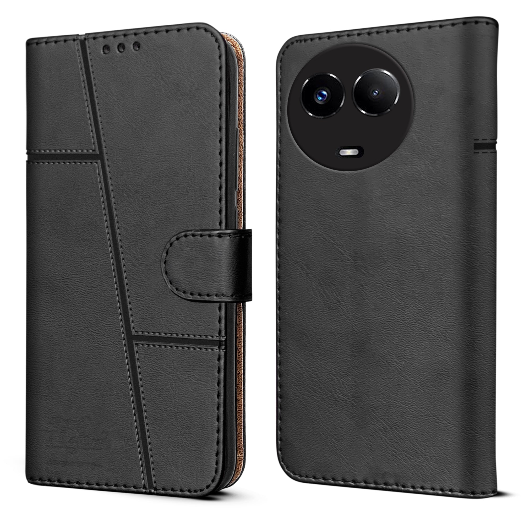 For Realme C67 Flip Cover Case (Stitched Leather with Magnetic Closure)
