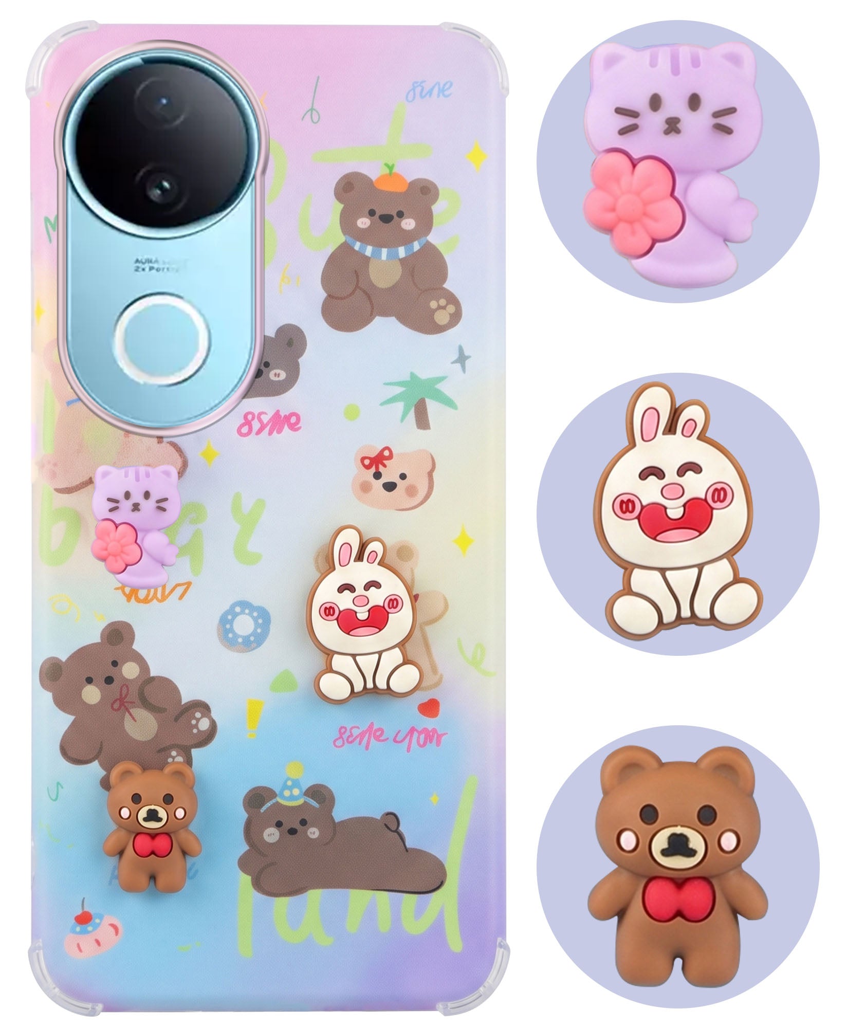 For Vivo iQOO Z10R Back Cover Case (3D Cute Cartoons | Hard Back Side Soft | Matte Premium Finish | HD Printing)