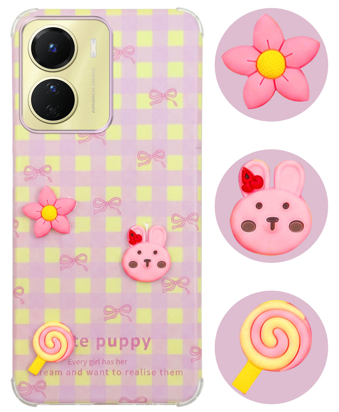For Vivo Y16 Back Cover Case (3D Cute Cartoons | Hard Back Side Soft | Matte Premium Finish | HD Printing)