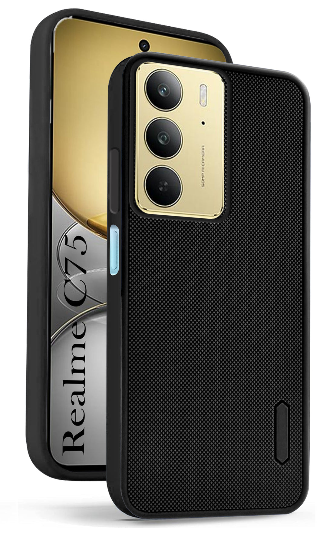 For Realme C75 5G Back Cover Case (Textured Grip Design | Micro-Fiber Cloth Inside | Slim and Light Weight | Soft Touch and Feel | Black)