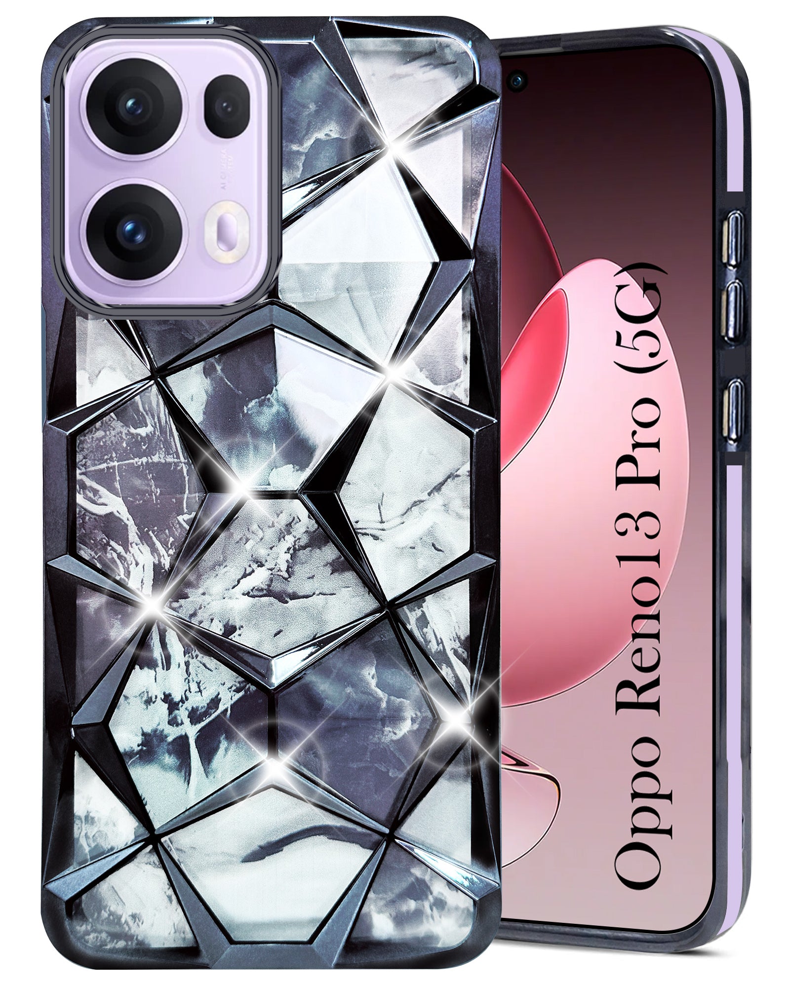 For Oppo Reno13 Pro 5G | Oppo Reno 13 Pro 5G  Back Cover Case Girls (Dual Design Glitter Sparkle and Detachable Diamond Print Case | Soft and Flexible)