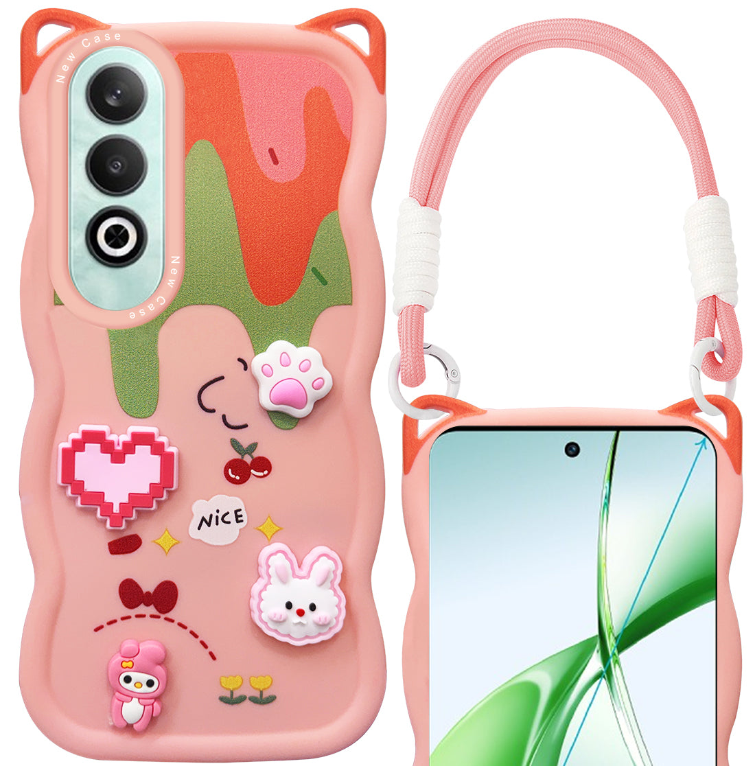 For Oneplus Nord CE 4 Back Case Cover Strap (3D embossed Figures | Strap Holder | 360* Soft Cushion with Camera Bump)