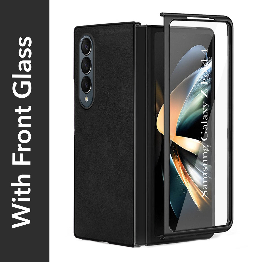 For Samsung Galaxy Z Fold 4 5G Back Cover Front Glass Leather (Full Body Case | Built-in Screen Protector | Inside Fiber Cloth | Minimalist Professional)