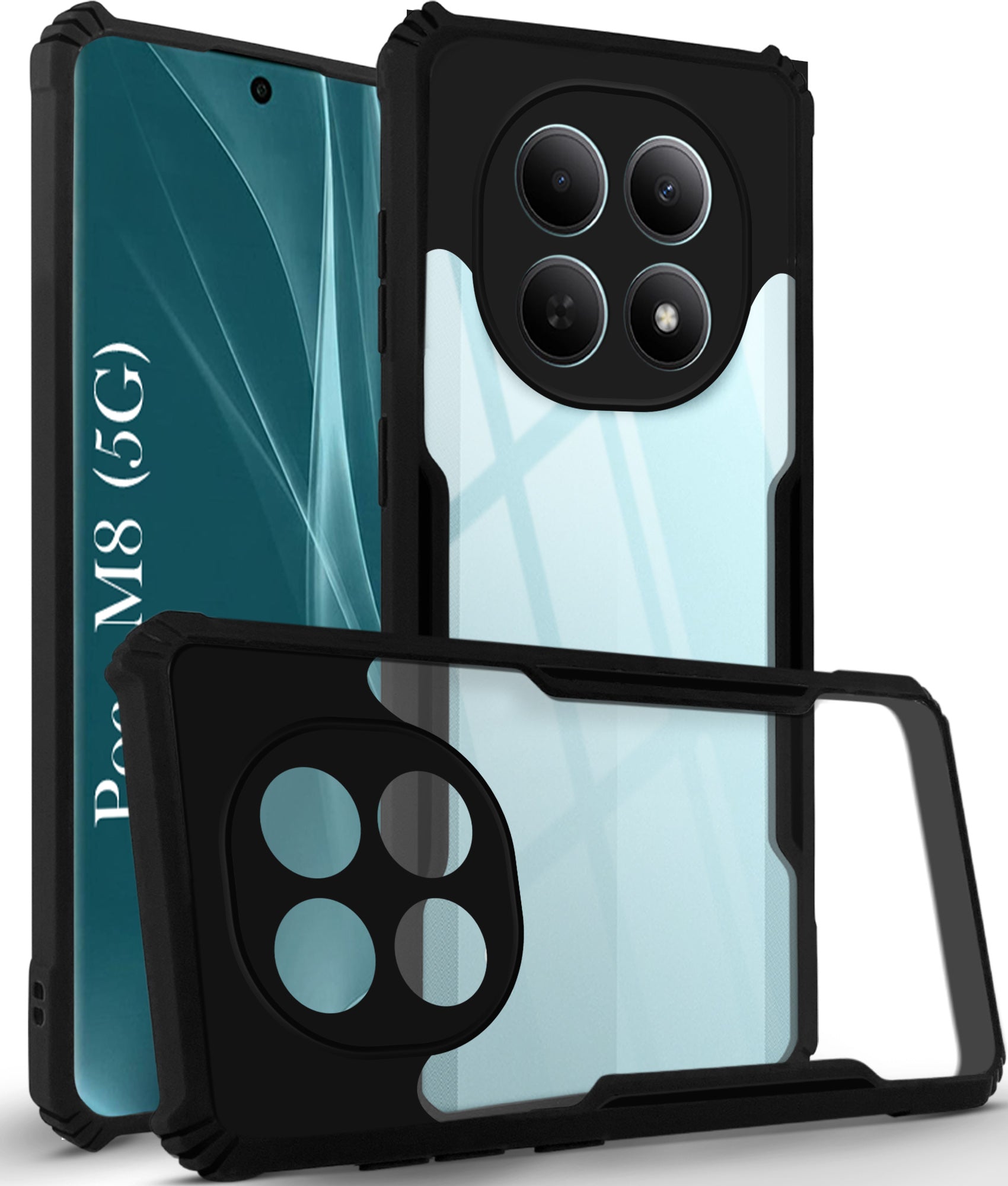 For Poco M8 5G Back Cover Case Hybrid (Shockproof with Polycarbonate Clear Panel | Professional Black)