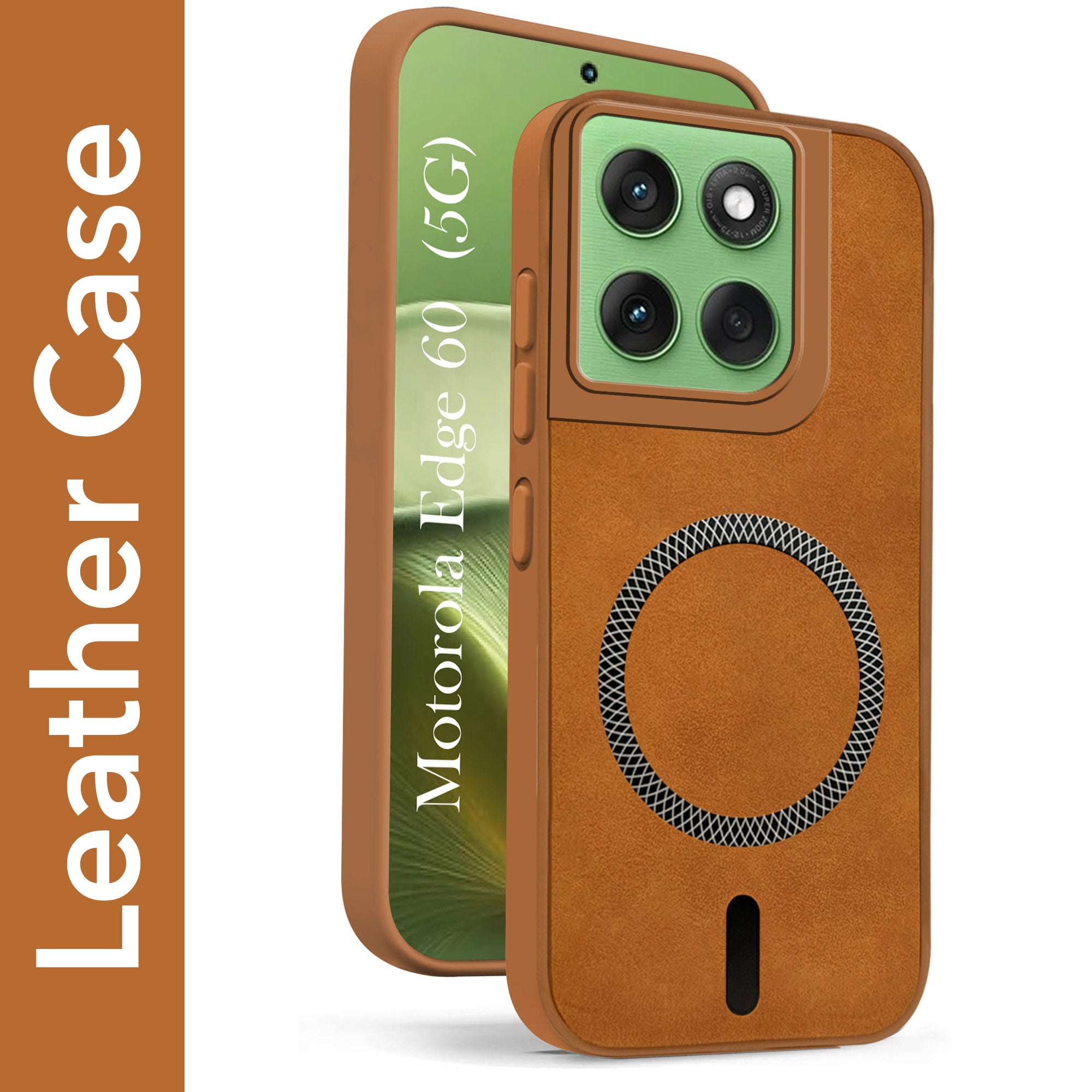 For Motorola Moto Edge 60 Back Cover Case Leather Finish (MagSafe Compatible Wireless Charging | Soft Touch | Camera Bump Protection)