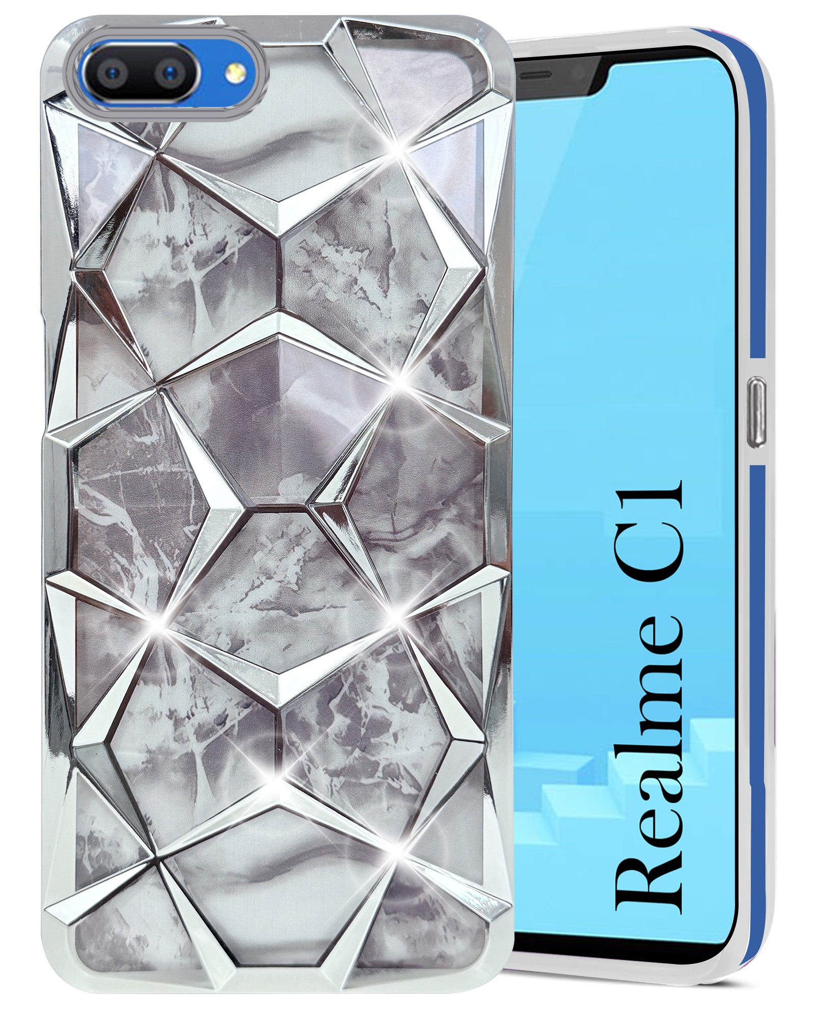 For Realme C1 Back Cover Case (Dual Design Glitter Sparkle and Detachable Diamond Print Case | Soft and Flexible)