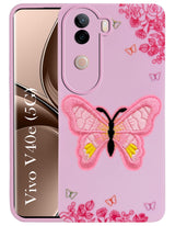 For Vivo V40e Back Cover Case (Soft Butterfly Embroidery | Women Teen Girls | Camera Protection| Matte Silicone)