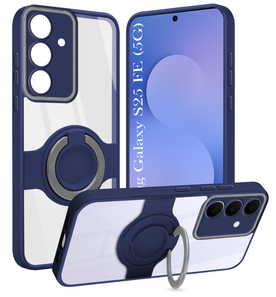 For Samsung Galaxy S25 FE Back Cover Case with stand (Built-in Ring Holder Kickstand | Lifetime Anti Yellow | Camera Protection)