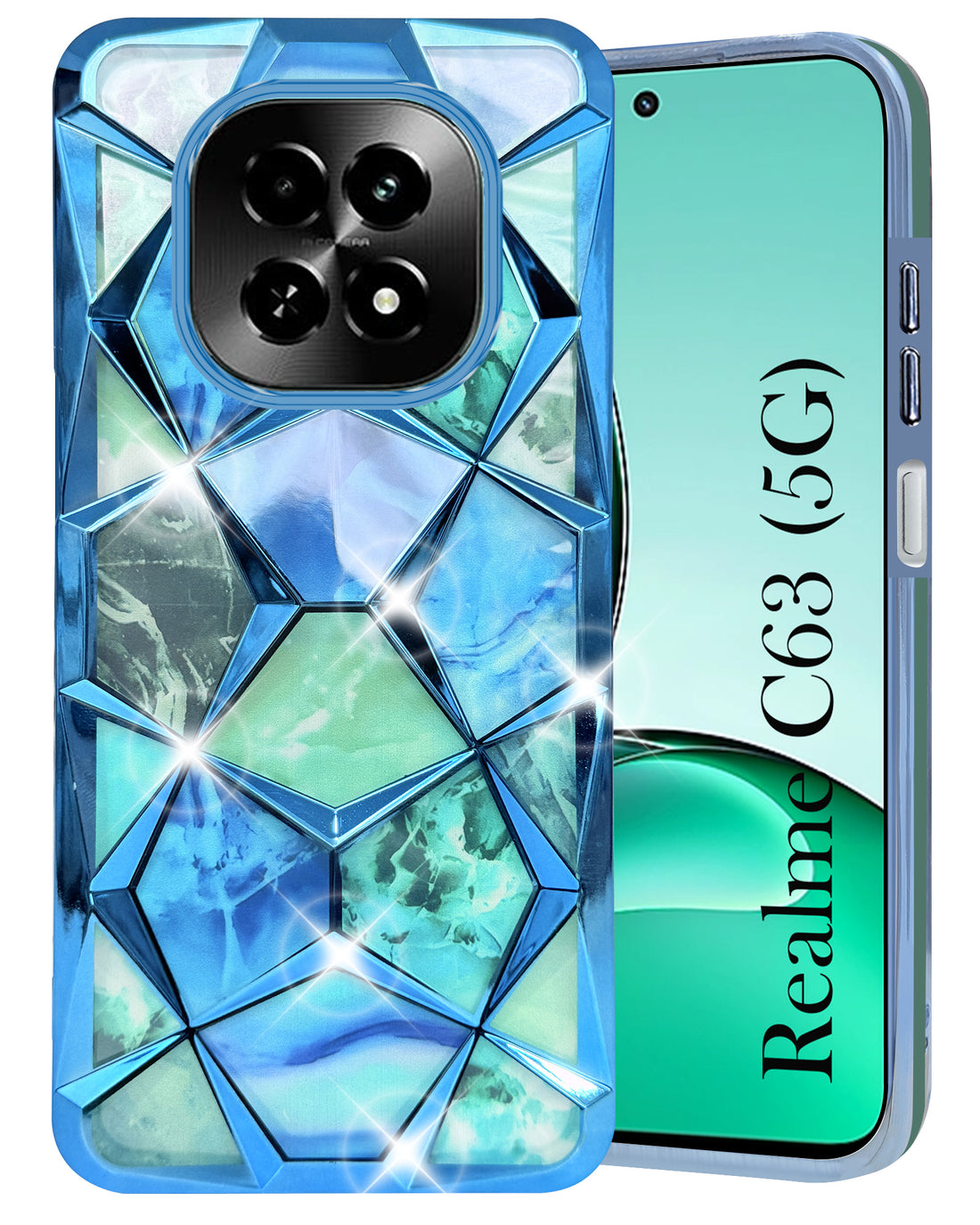 For Realme C63 5G Back Cover Case (Dual Design Glitter Sparkle and Detachable Diamond Print Case | Soft and Flexible)