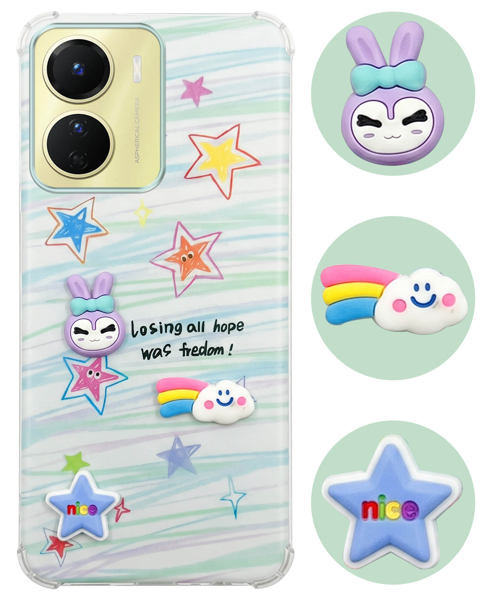 For Vivo Y16 Back Cover Case (3D Cute Cartoons | Hard Back Side Soft | Matte Premium Finish | HD Printing)