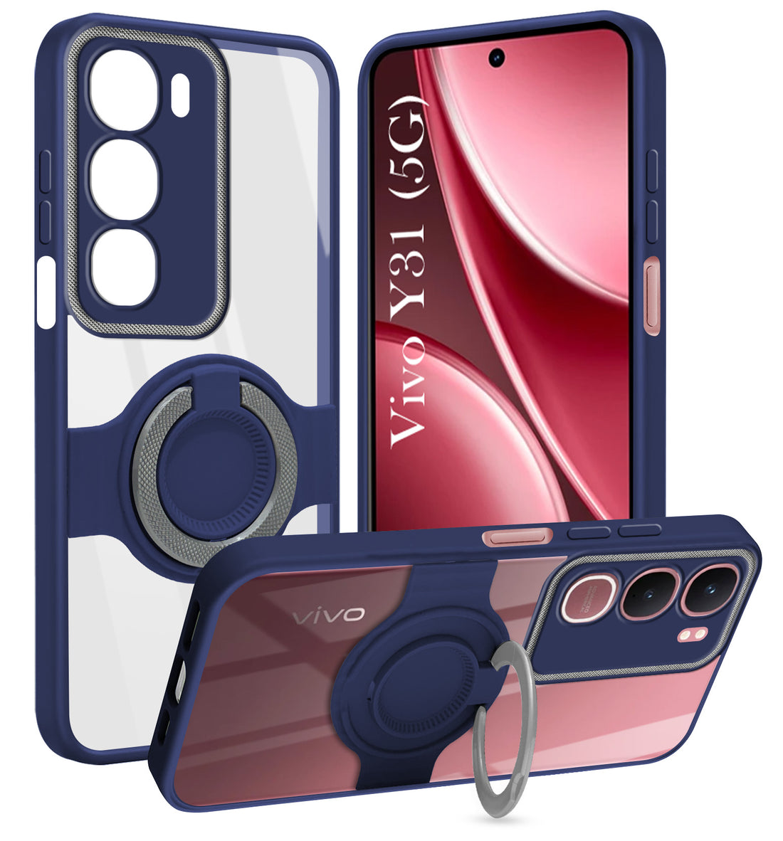 For Vivo Y31 5G Back Cover Case with stand (Built-in Ring Holder Kickstand | Lifetime Anti Yellow | Camera Protection)