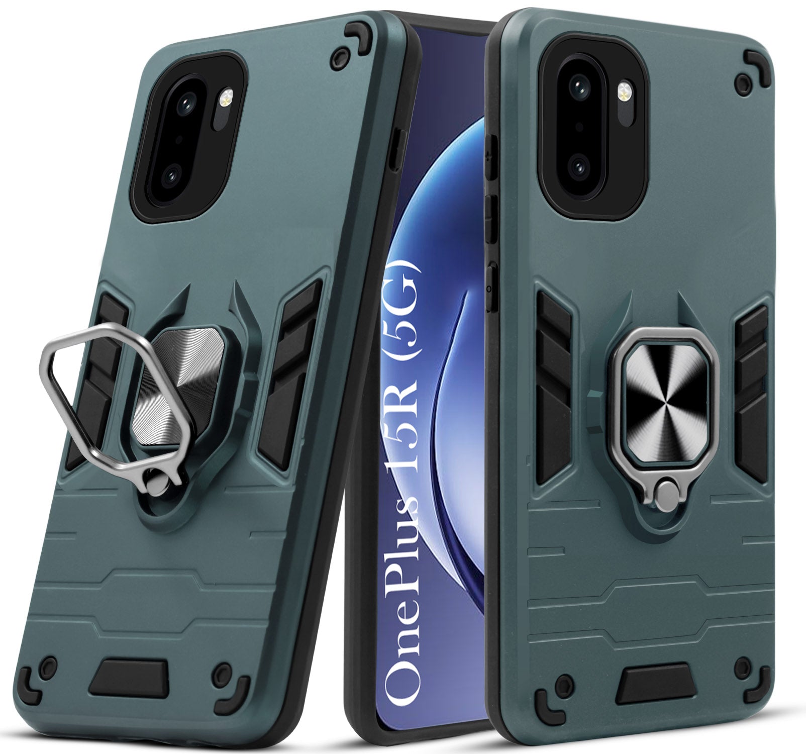 For OnePlus 15R Back Cover Case Hybrid Armor (Shockproof Dual Layer Polycarbonate |Ring Holder Kickstand)