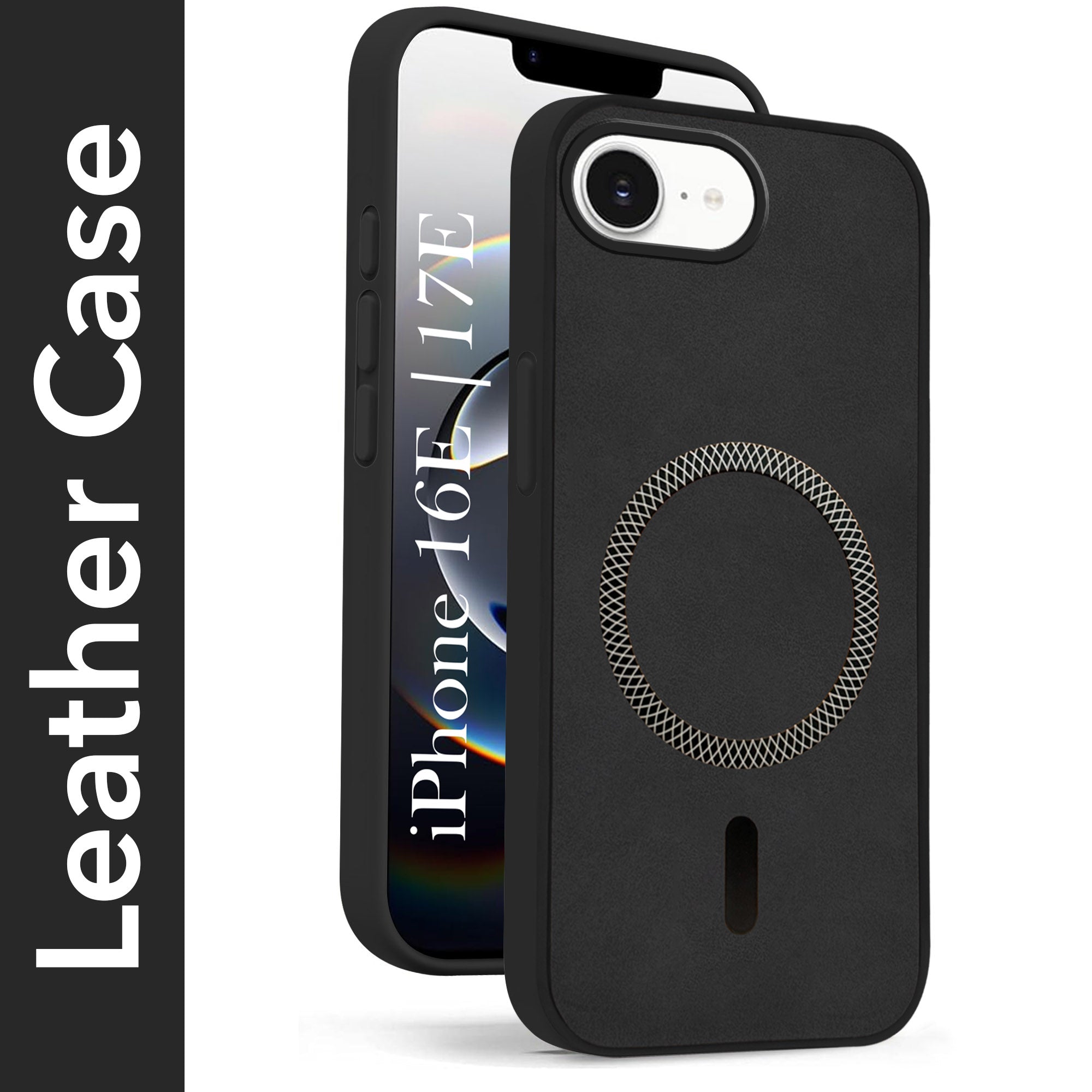For Apple iPhone 16e | Apple iPhone 17e Back Cover Case Leather Finish (MagSafe Compatible Wireless Charging | Soft Touch | Camera Bump Protection)