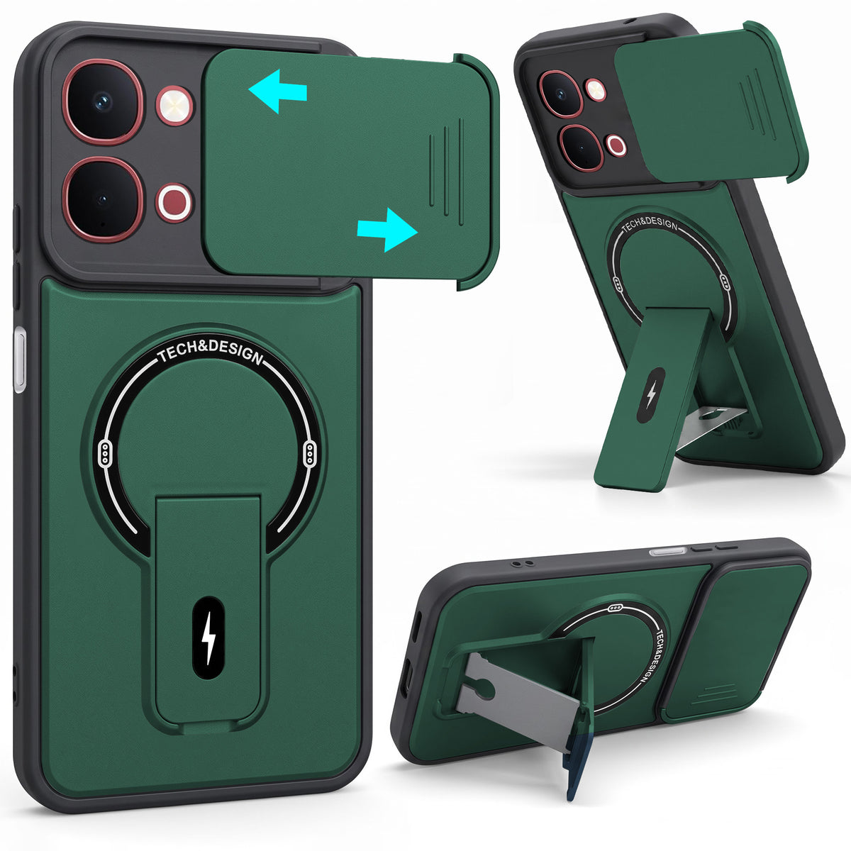 For Vivo Y31T 5G Back Case Cover Metallic (Hybrid Armor Kickstand | Sliding Shutter Camera Protection | MagSafe Compatible)