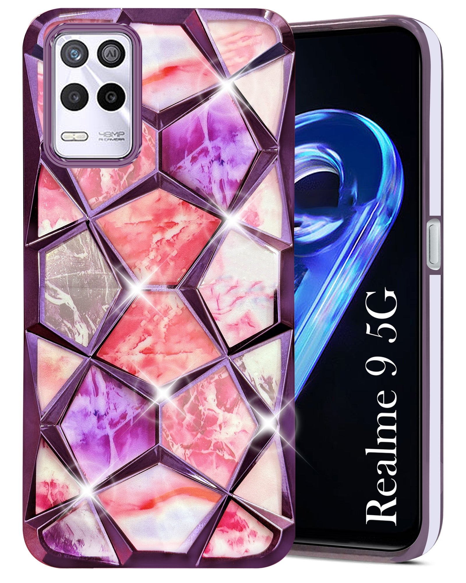 For Realme 9 5G Back Cover Case ( Dual Design Glitter Sparkle and Detachable Diamond Print Case | Soft and Flexible)