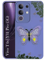 For Vivo T4x | Vivo Y31 Pro Back Cover Case (Soft Butterfly Embroidery | Women Teen Girls | Camera Protection| Matte Silicone)