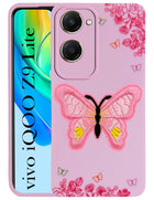 For Vivo iQOO Z9 Lite Back Cover Case (Soft Butterfly Embroidery | Women Teen Girls | Camera Protection| Matte Silicone)