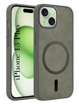 For Apple iPhone 15 Plus Back Cover Case (Sleek Leather Finish | MagSafe Compatible Wireless Charging | Camera Bump Protection)
