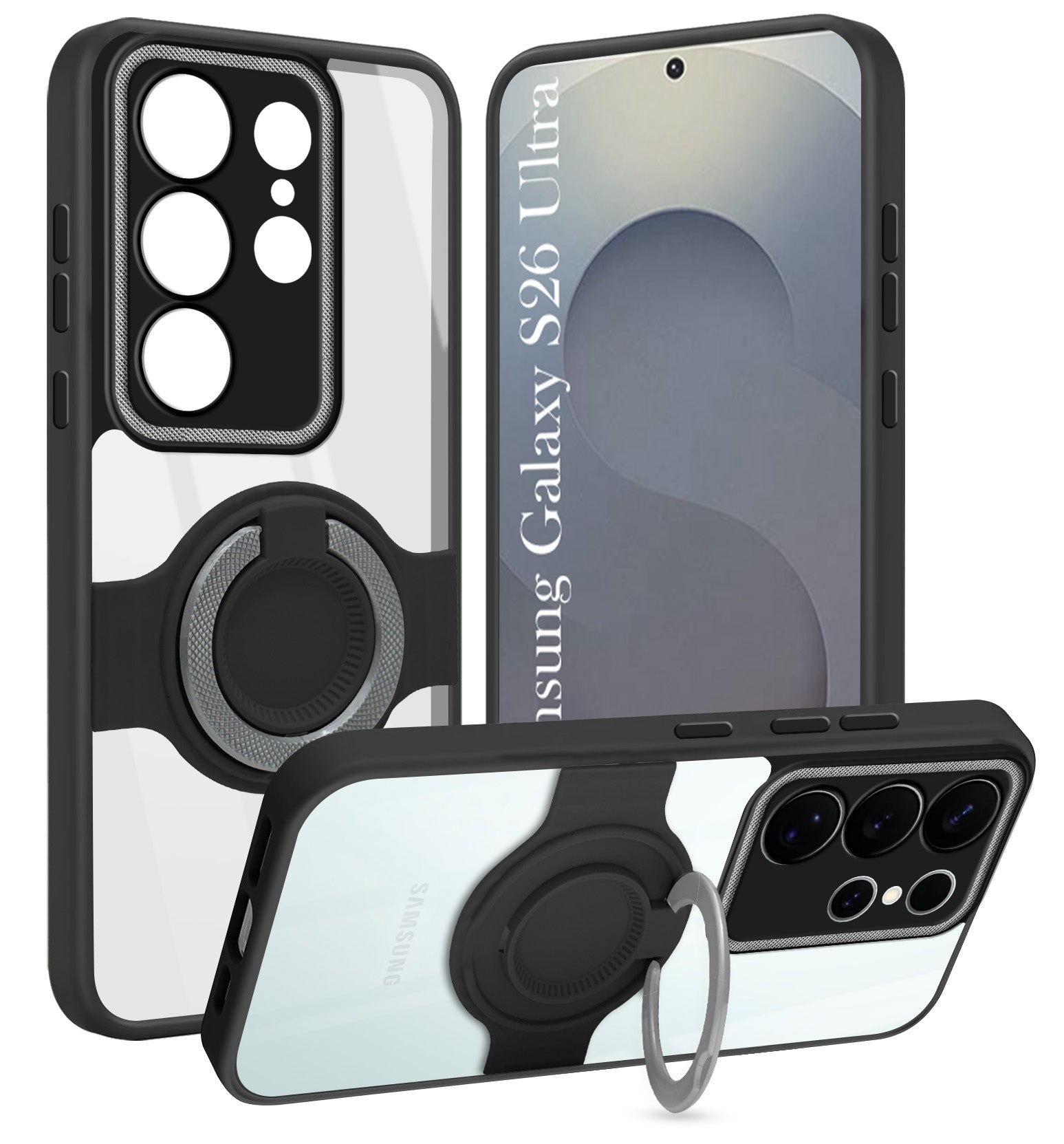 For Samsung Galaxy S26 Ultra Back Cover Case with stand (Built-in Ring Holder Kickstand | Lifetime Anti Yellow | Camera Protection)
