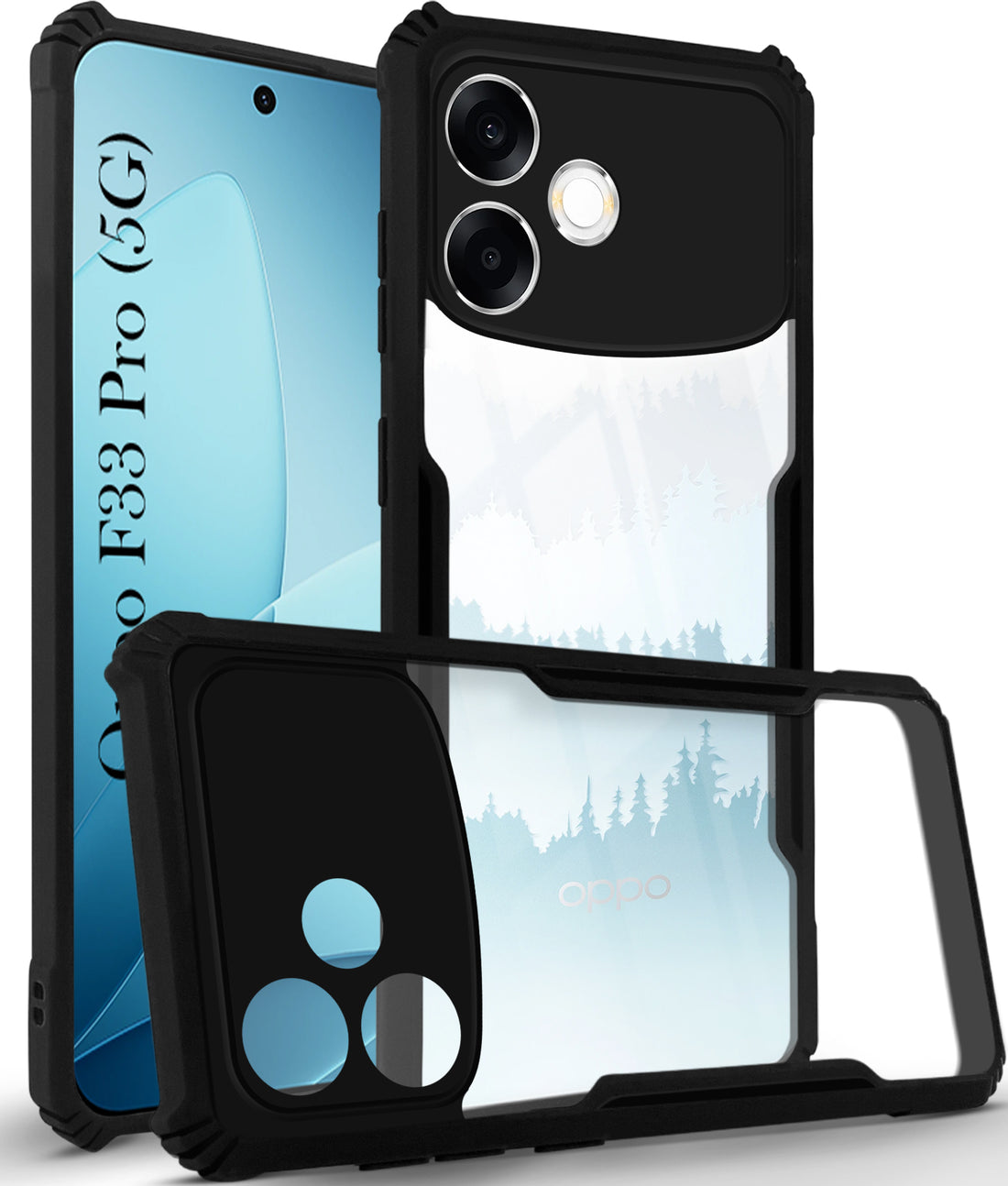 For Oppo F33 Pro 5G Back Cover Case Hybrid (Shockproof with Polycarbonate Clear Panel | Professional Black)