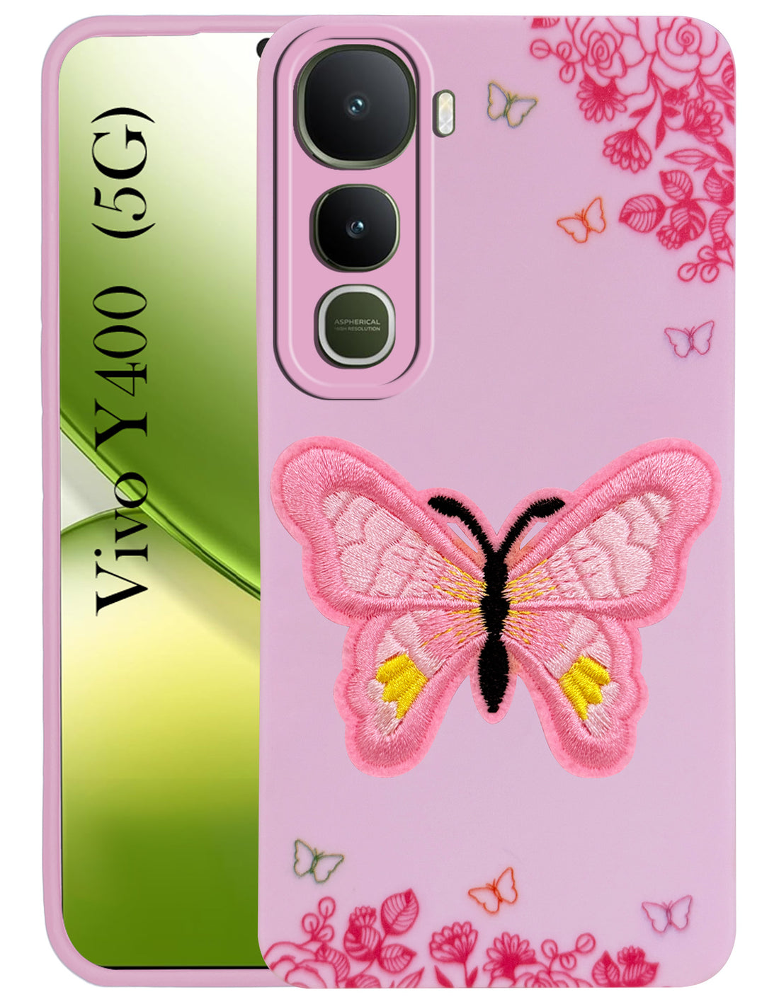 For Vivo Y400 Back Cover Case (Soft Butterfly Embroidery | Women Teen Girls | Camera Protection| Matte Silicone)
