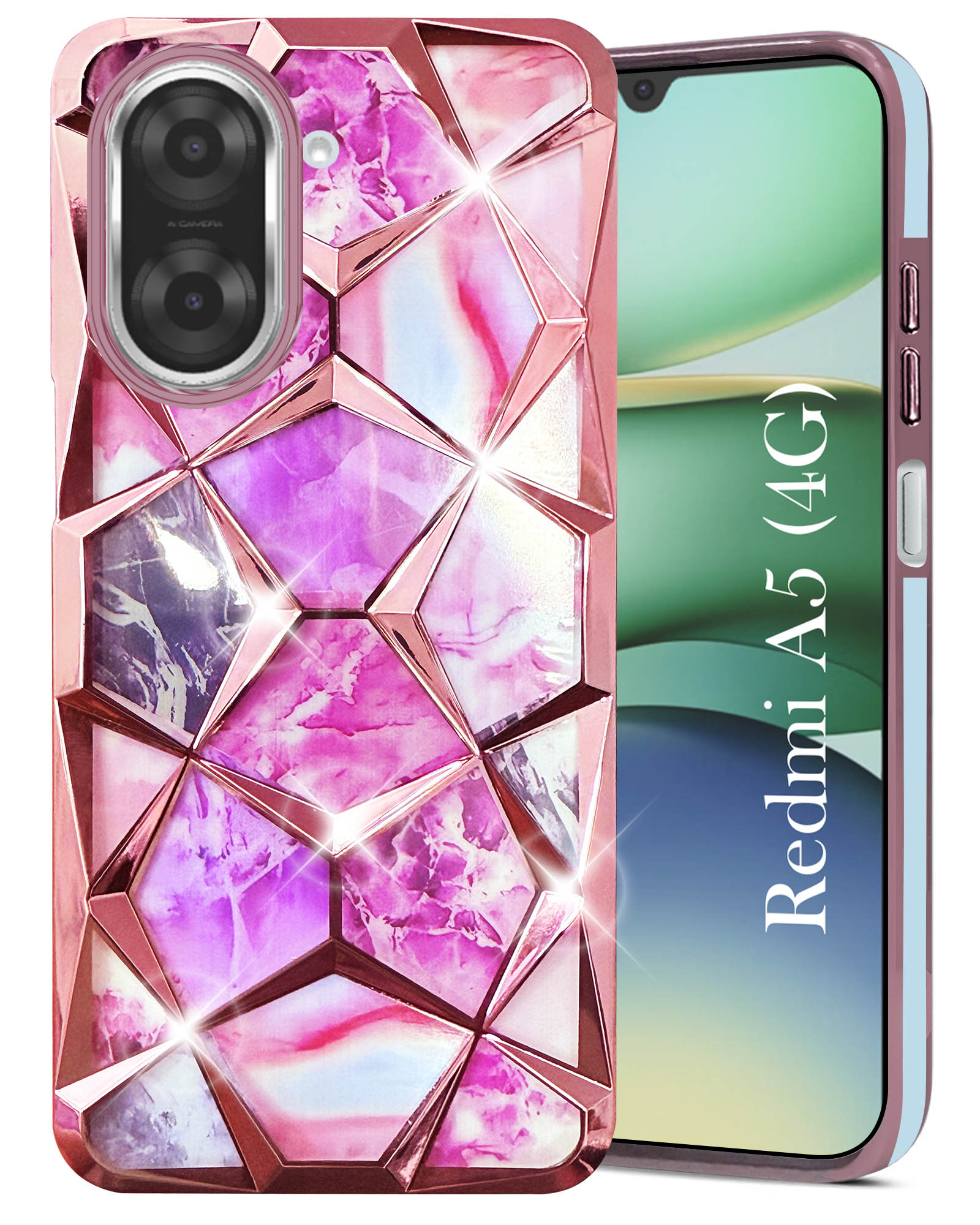 For Redmi A5 4G Back Cover Case (Dual Design Glitter Sparkle and Detachable Diamond Print Case | Soft and Flexible)
