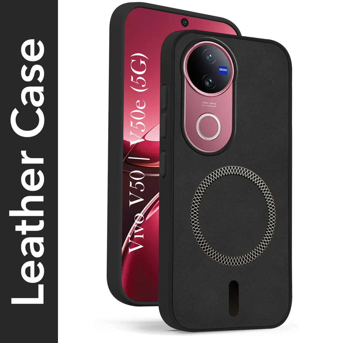 For Vivo V50 | Vivo V50e Back Cover Case Leather Finish (MagSafe Compatible Wireless Charging | Soft Touch | Camera Bump Protection)