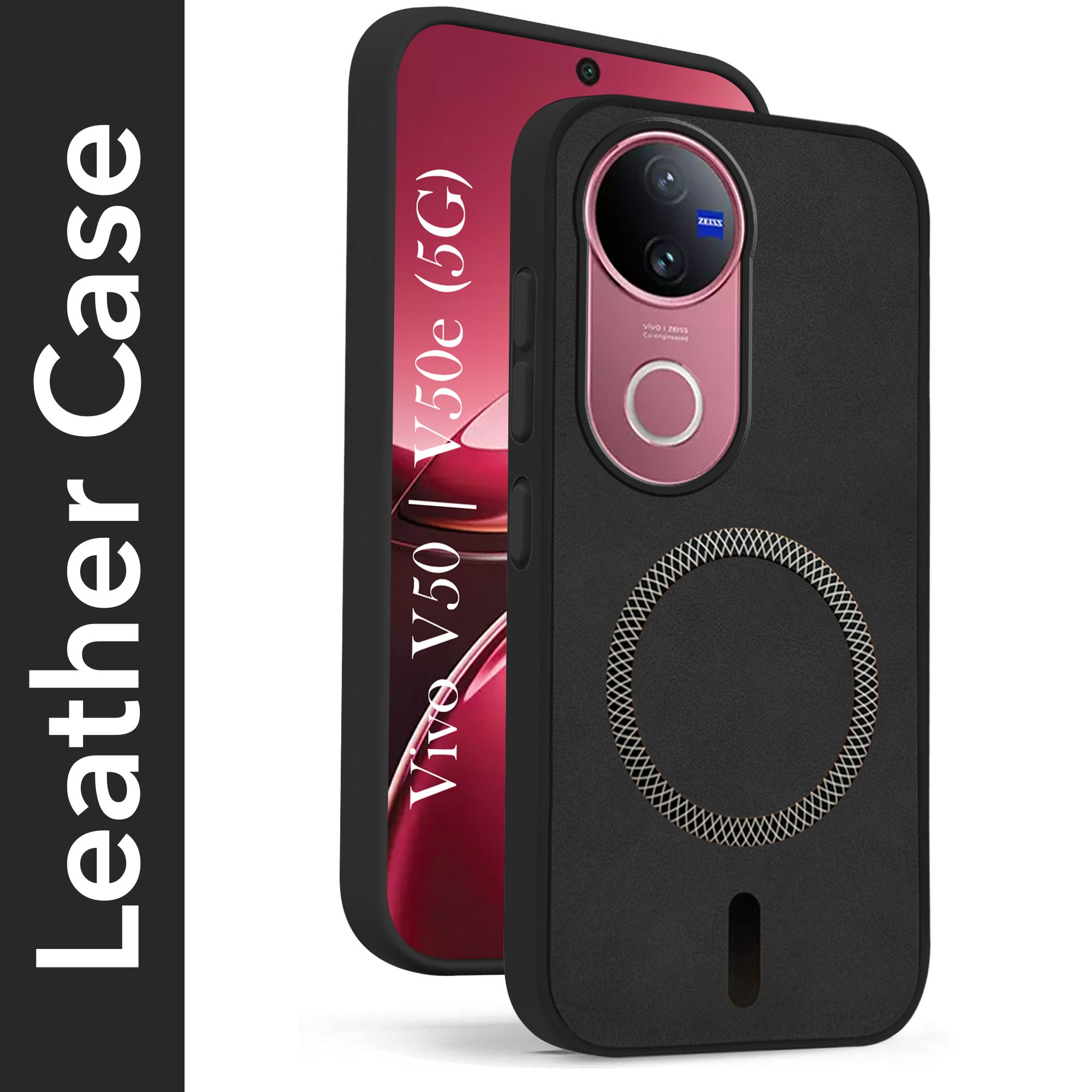 For Vivo V50 | Vivo V50e Back Cover Case Leather Finish (MagSafe Compatible Wireless Charging | Soft Touch | Camera Bump Protection)