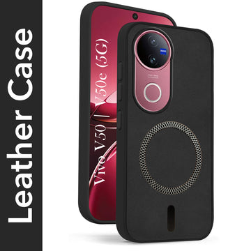 For Vivo V50 | Vivo V50e Back Cover Case Leather Finish (MagSafe Compatible Wireless Charging | Soft Touch | Camera Bump Protection)
