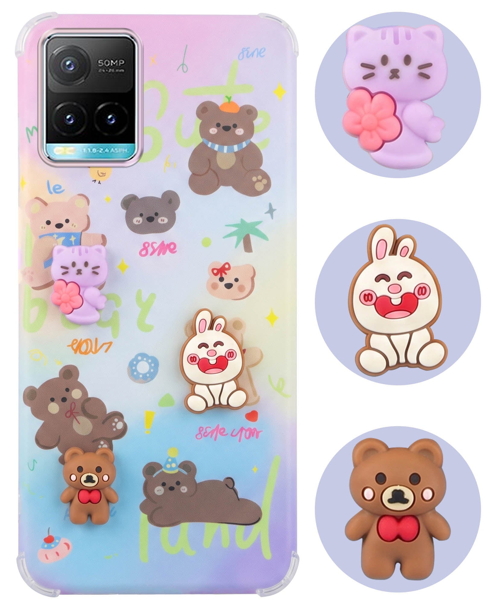 For Vivo Y33T | Vivo Y21T | Vivo Y21s Back Cover Case (3D Cute Cartoons | Hard Back Side Soft | Matte Premium Finish | HD Printing)