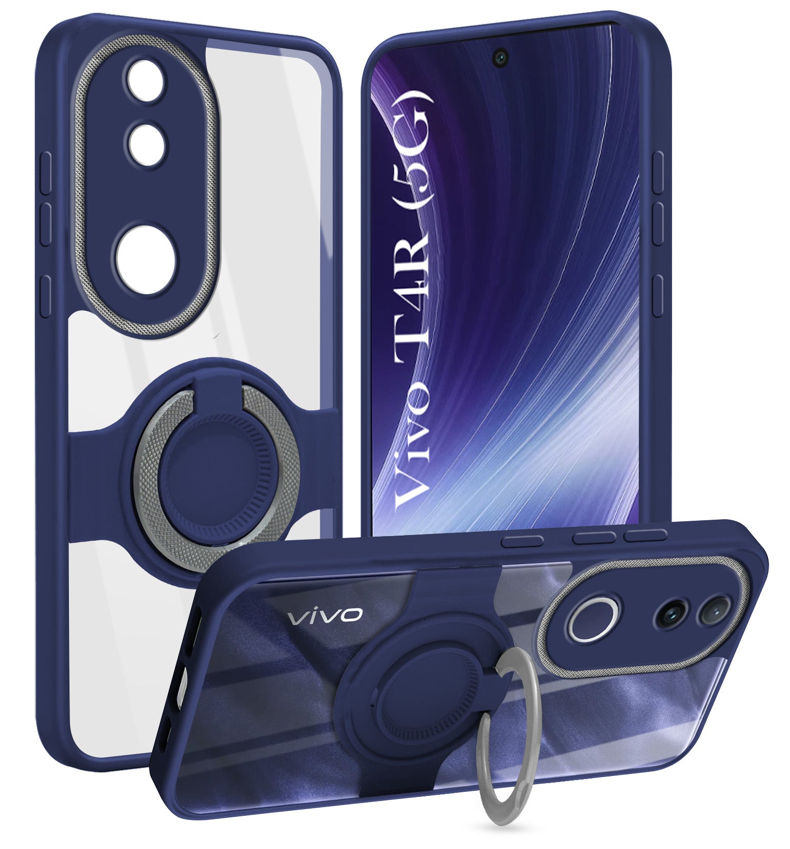 For Vivo T4R Back Cover Case with stand (Built-in Ring Holder Kickstand | Lifetime Anti Yellow | Camera Protection)