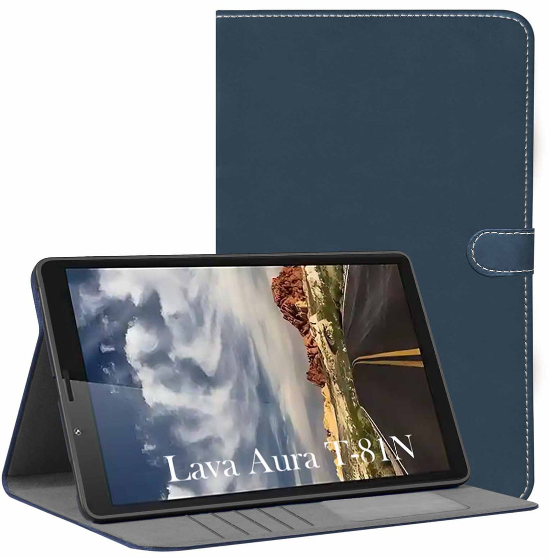 For Lava Aura T81N 8 Inch Flip Cover Folio Case (PU Matte Leather | Multi-Angle Smart Stand | Card Storage Slots | Silicone Back Pouch)