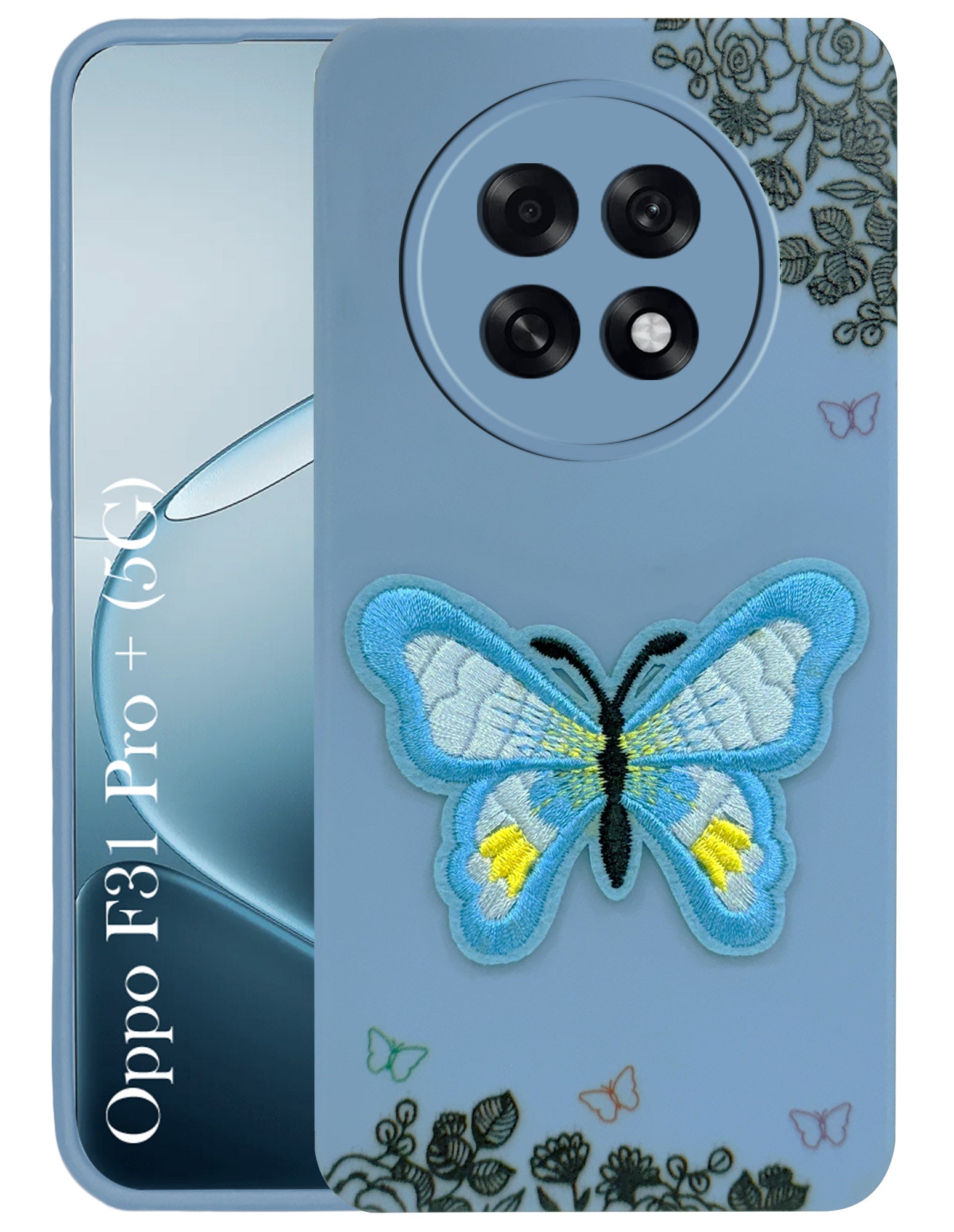 For Oppo F31 Pro Plus Back Cover Case (Soft Butterfly Embroidery | Women Teen Girls | Camera Protection| Matte Silicone)
