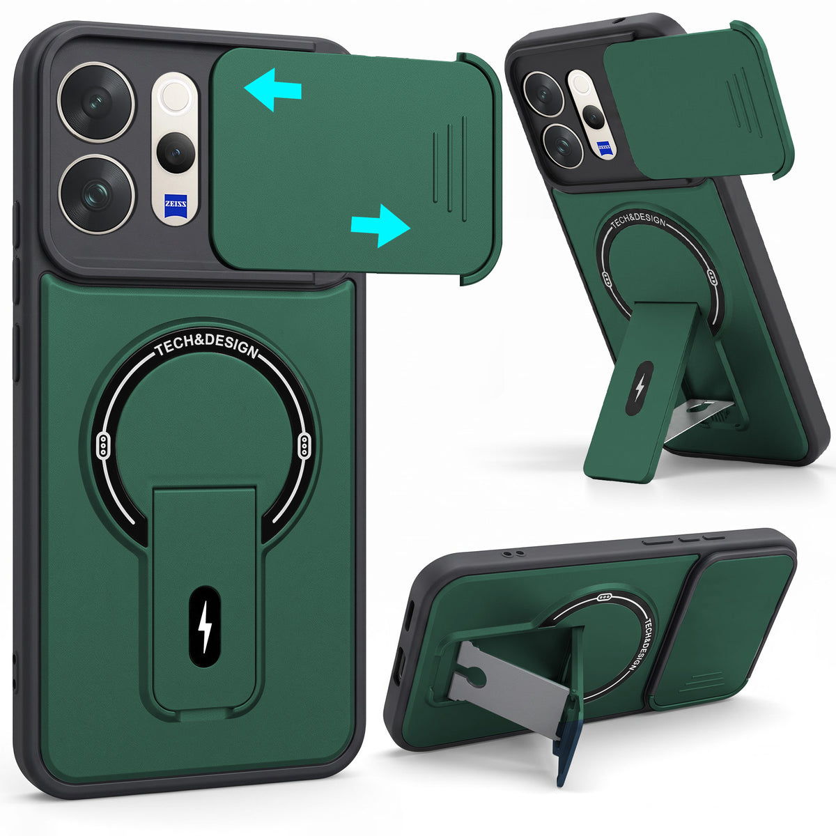 For Vivo V70 | Vivo V70 Elite 5G Back Case Cover Metallic (Hybrid Armor Kickstand | Sliding Shutter Camera Protection | MagSafe Compatible)