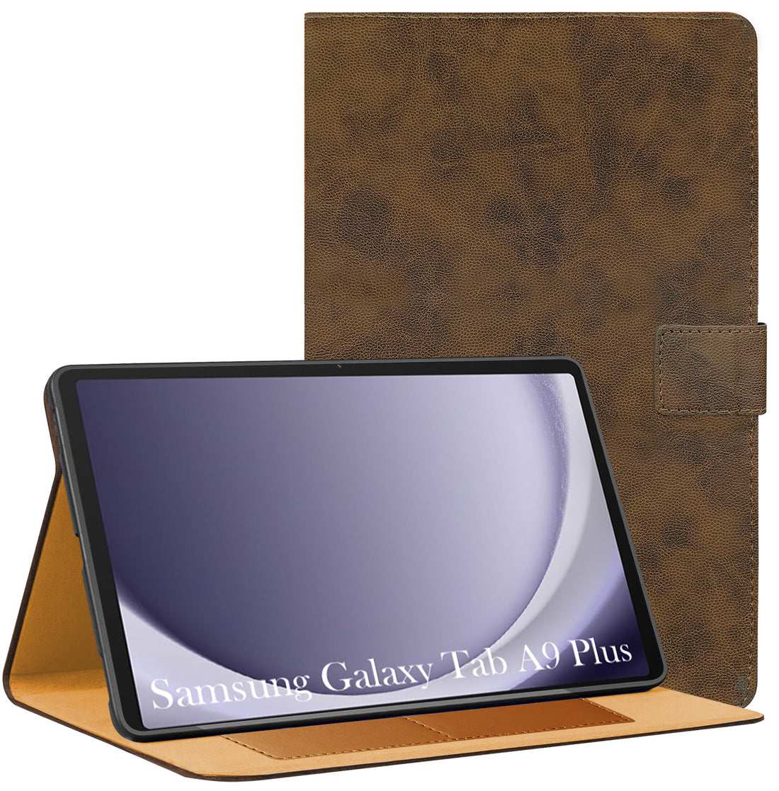 For Samsung Galaxy Tab A9 Plus 11 Inch SM-X210/X215/X216B Flip Cover Folio Cover (PU Leather | Multi-Angle Smart Stand | Card Storage Slots | Silicone Back Pouch)