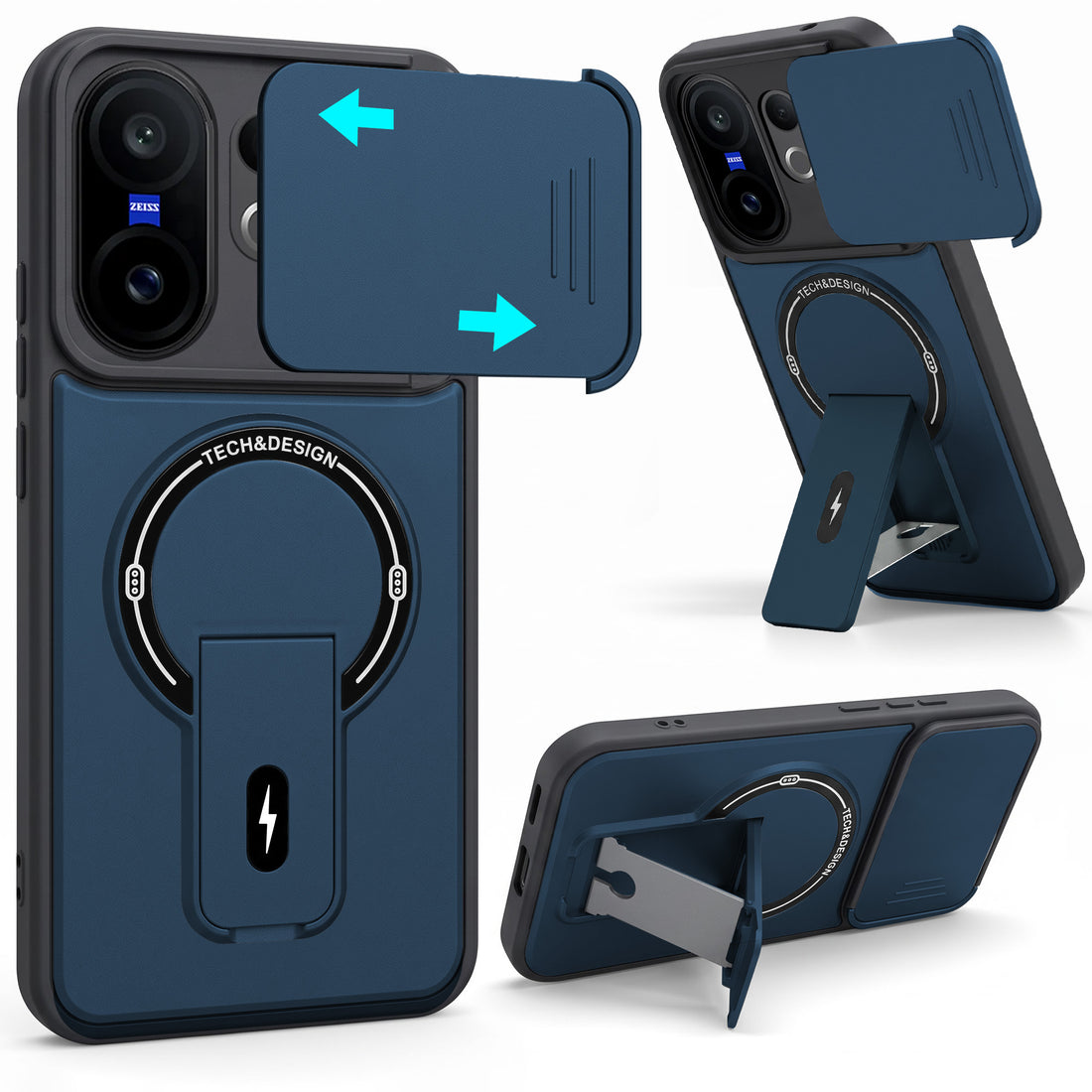 For Vivo X200 FE Back Case Cover Metallic (Hybrid Armor Kickstand | Sliding Shutter Camera Protection | MagSafe Compatible)