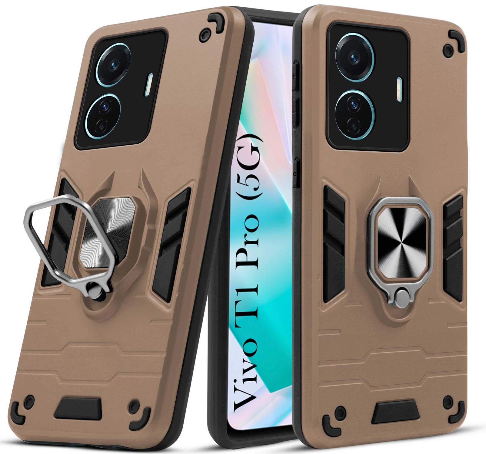 For Vivo T1 Pro 5G Back Cover Case Hybrid Armor (Shockproof Dual Layer Polycarbonate |Ring Holder Kickstand)