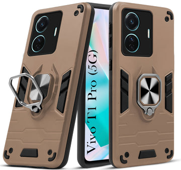 For Vivo T1 Pro 5G Back Cover Case Hybrid Armor (Shockproof Dual Layer Polycarbonate |Ring Holder Kickstand)