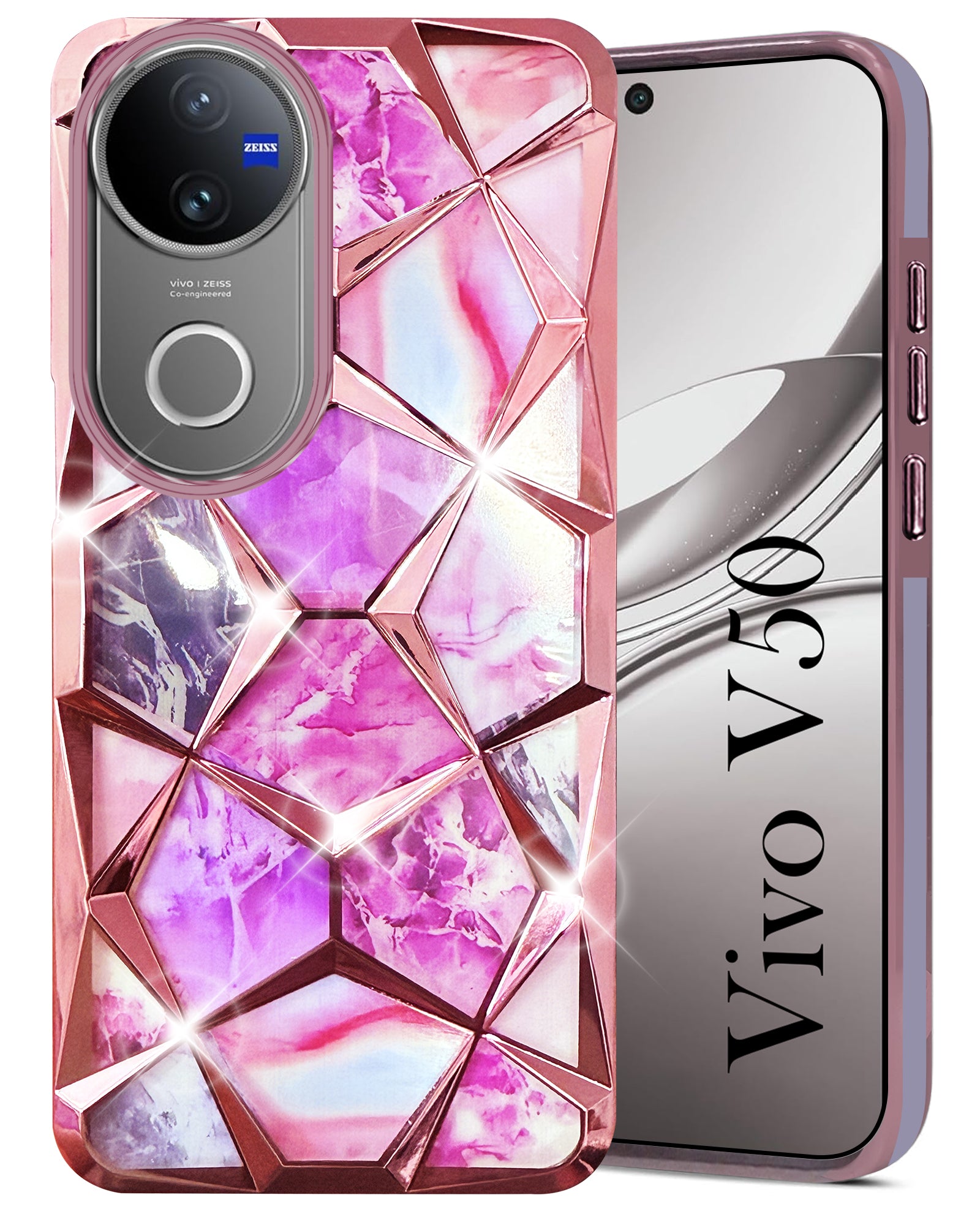 For Vivo V50 | Vivo V50e For  Back Cover Case (Dual Design Glitter Sparkle and Detachable Diamond Print Case | Soft and Flexible)