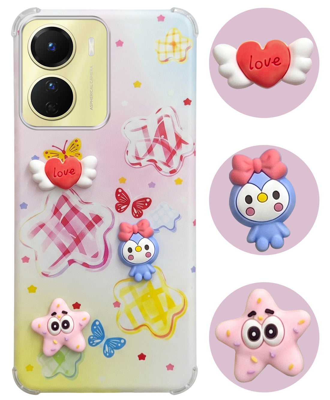 For Vivo Y16 Back Cover Case (3D Cute Cartoons | Hard Back Side Soft | Matte Premium Finish | HD Printing)