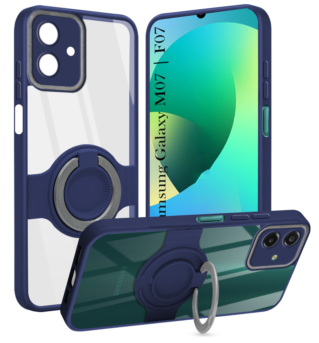 For Samsung Galaxy M07 | Samsung Galaxy F07 Back Cover Case with stand (Built-in Ring Holder Kickstand | Lifetime Anti Yellow | Camera Protection)