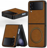 For Samsung Galaxy Z Flip 4 5G Back Cover Case (MagSafe Wireless Charging Compatible | Sleek Leather Finish | Inside Microfiber Cloth)