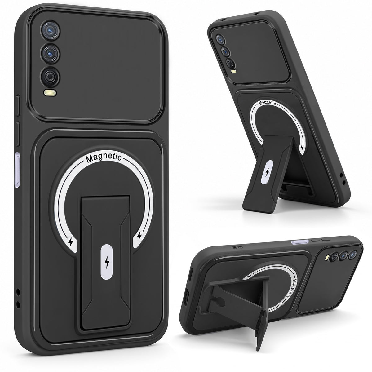 For Vivo Y12s | Y11s | Y12G Back Case Cover Metallic (Hybrid Armor Kickstand | MagSafe Compatible | Camera Protection Shockproof)